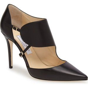 $895 Jimmy Choo Heath Leather Monk-Strap Pump, Black 40.5